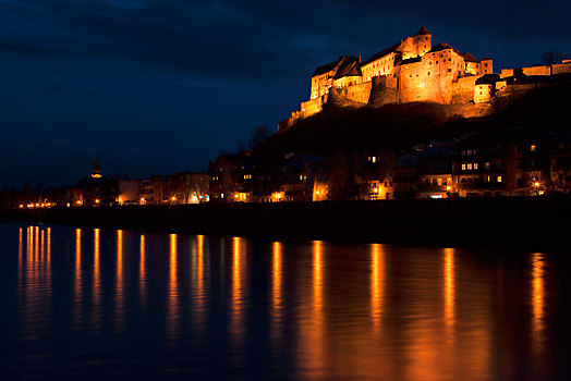 城堡,夜晚,上巴伐利亚,巴伐利亚,德国,欧洲