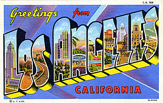 问候,洛杉矶,明信片,艺术家,未知