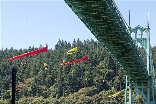 绿色和平组织,激进,悬着,上方,桥,旗帜