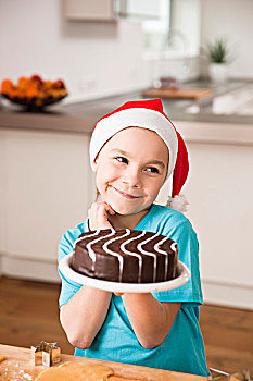 女孩,帽子,展示,巧克力,蛋糕