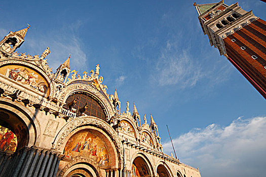 大教堂,钟楼,圣马可广场,广场,威尼斯,威尼托,意大利