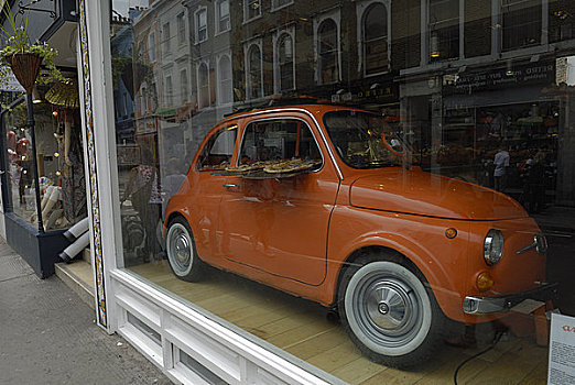 英格兰,伦敦,山,飞亚特500型汽车,展示,比萨饼,窗户,餐馆