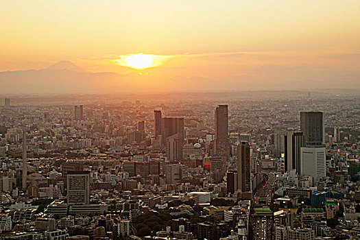 日本,东京,涩谷,天际线,富士山,黄昏,景色,塔