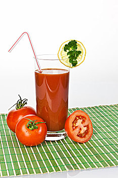 番茄汁,玻璃杯,西红柿,柠檬