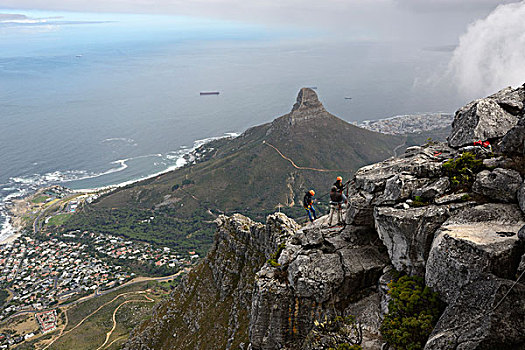 爬山,桌上,山,远眺,头部,开普敦,西海角,南非,非洲