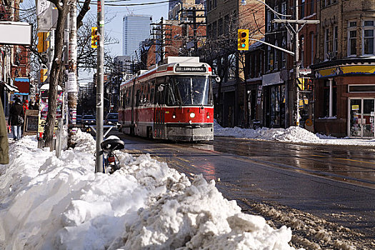 有轨电车,皇后大街,冬天,多伦多,安大略省,加拿大