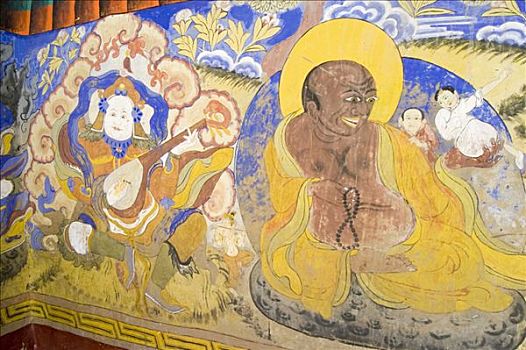 壁画,佛教,寺院,印度河谷,查谟-克什米尔邦,印度
