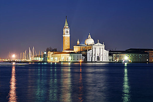 教堂,圣乔治奥,马焦雷湖,岛屿,夜晚,威尼斯,威尼托,意大利,欧洲
