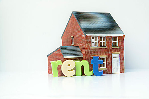 租赁,房子,概念,房屋模型,文字