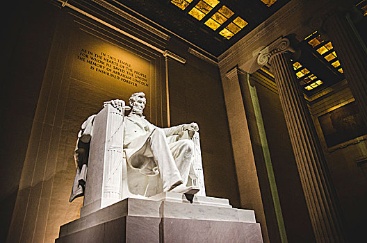 林肯纪念堂,雕塑,夜晚,仰视,华盛顿,华盛顿特区,美国,亚伯拉罕-林肯,地标
