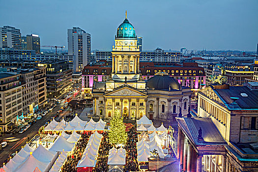风景,上方,御林广场,圣诞市场,柏林,德国,欧洲