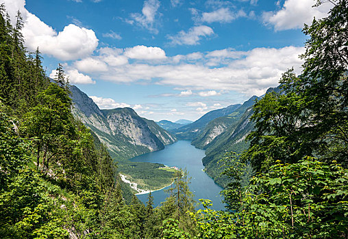 风景,上方,湖,朝圣教堂,国家公园,贝希特斯加登地区,上巴伐利亚,巴伐利亚,德国,欧洲