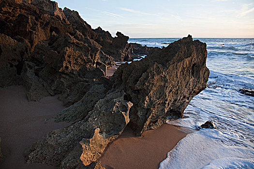 岩石,海滩,西班牙