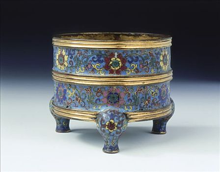 景泰蓝,瓷釉,三脚架,香炉,清朝,中国,18世纪,艺术家,未知