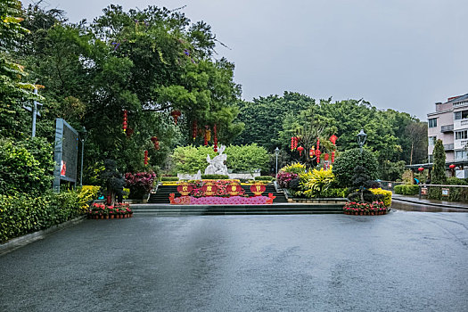 福建省福州市金鸡山花坛雕像建筑环境景观