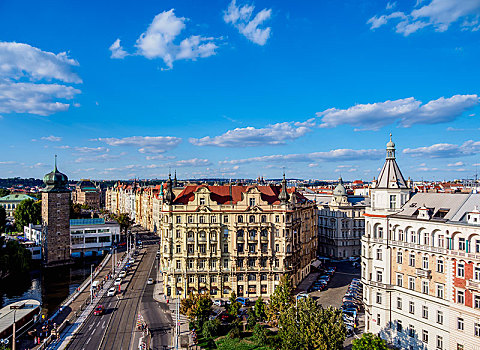 风景,新城,街道,俯视图,布拉格,波希米亚,捷克共和国,欧洲