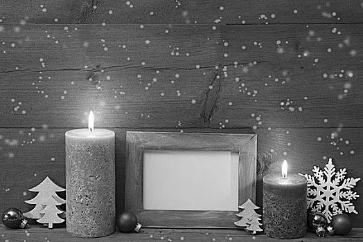 黑白,圣诞装饰,蜡烛,框