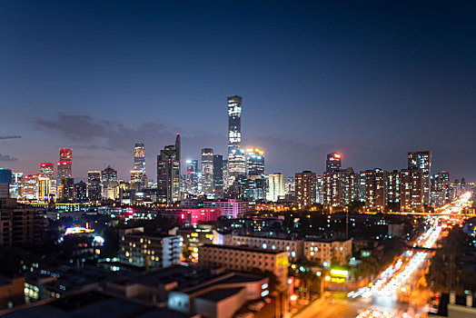 移轴镜头中的北京国贸夜景