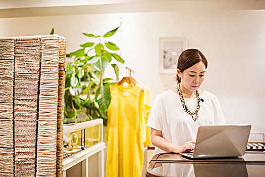 女人,工作,时尚,小店,东京,日本,笔记本电脑