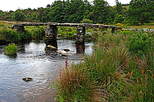 桥,马,13世纪,跨越,东方,河,达特姆尔高原国家公园,德文郡,英格兰,英国,欧洲