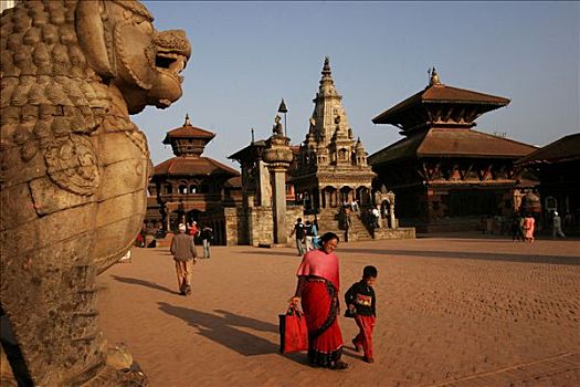 石狮,杜巴广场,巴克塔普尔,尼泊尔