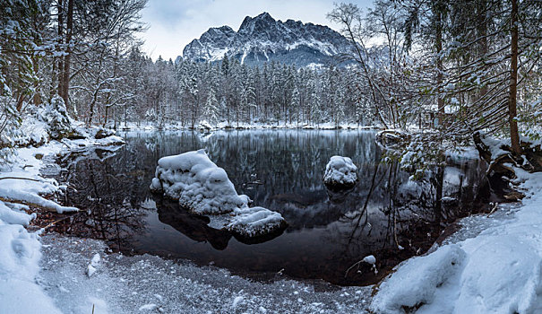 德国,巴伐利亚,巴伐利亚阿尔卑斯山,风景,冬天