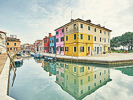 传统,多彩,房子,运河,水岸,布拉诺岛,威尼斯,意大利