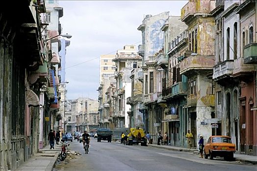 街道,老,房子,损坏,石膏,哈瓦那,古巴,加勒比海