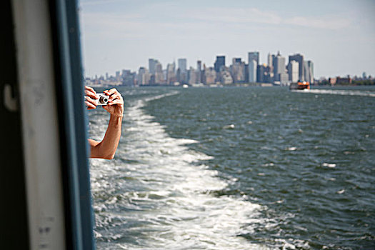 摄影师,渡轮,曼哈顿,岛屿,纽约,美国