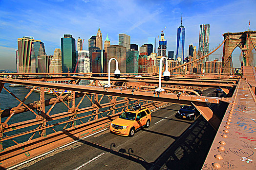 美国,纽约,城市,出租车,布鲁克林大桥