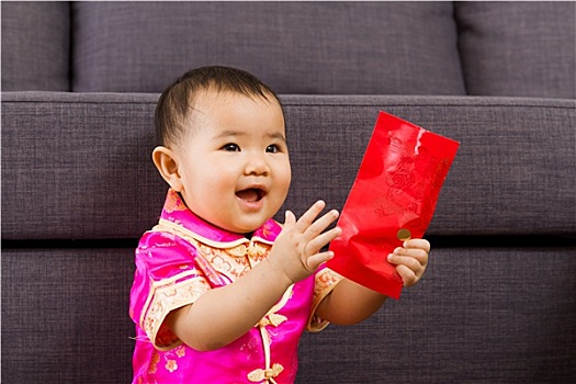中国人,婴儿,高兴,红色,口袋
