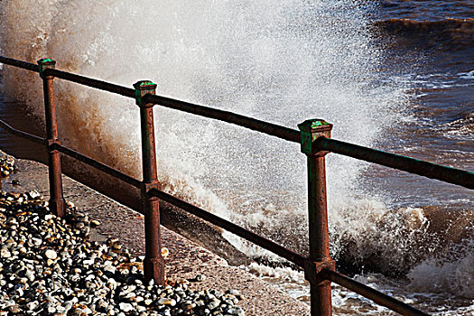 波浪,溅,碰撞,栏杆,混凝土墙,梯子,湾,南德文郡,英格兰