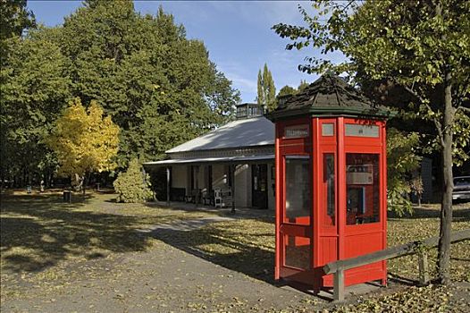 红色,电话,盒子,老,古建筑,淘金热,城镇,南岛,新西兰