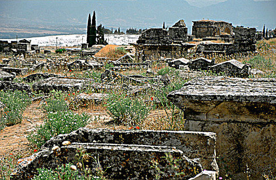 景色,墓地,希拉波里斯,棉花堡,土耳其