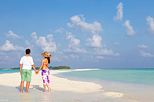 马尔代夫,环礁,岛屿,情侣,蜜月,站立,沙洲
