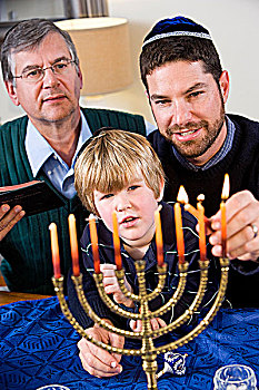 犹太,家庭,亮光,光明节,烛台