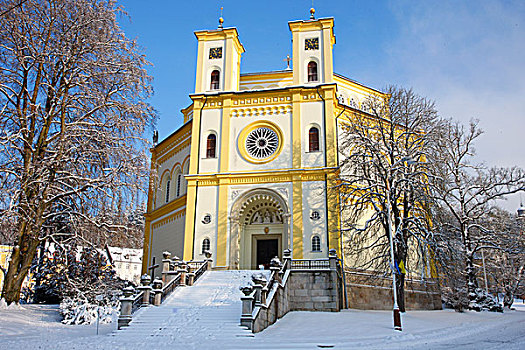 教堂,冬天,捷克共和国,欧洲