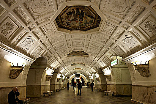 华丽,天花板,莫斯科,地铁,俄罗斯