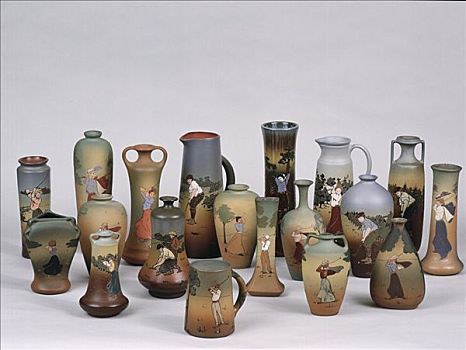 收集,器物,迟,19世纪,艺术家,陶器