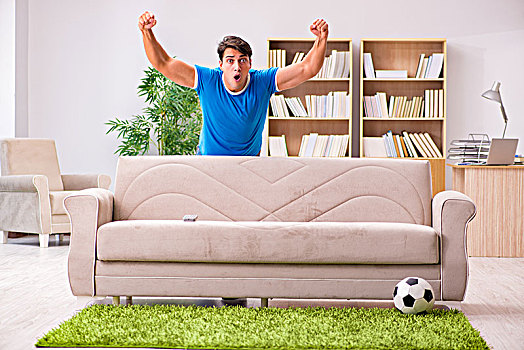 男人,看,足球,在家,坐,沙发