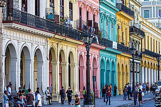 街景,淡色调,彩色,建筑,哈瓦那,古巴