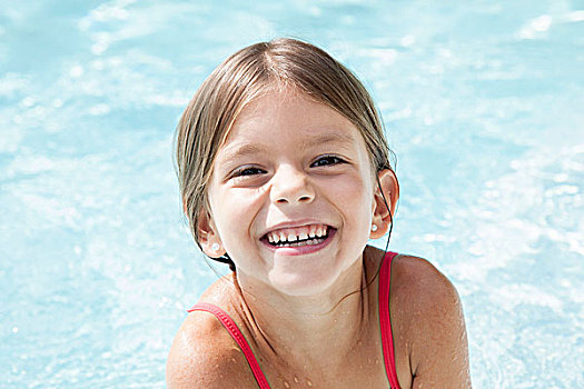 小女孩,游泳池,微笑,愉悦,头像
