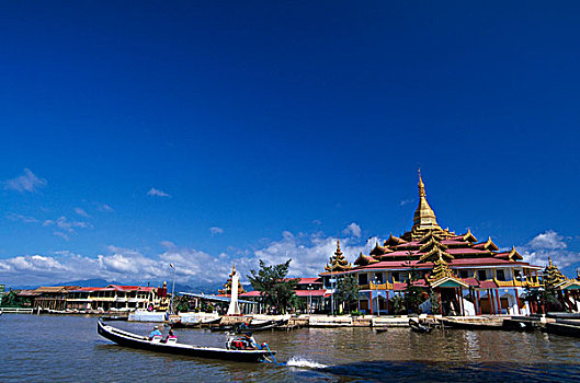 塔,水岸,乡村,茵莱湖,缅甸