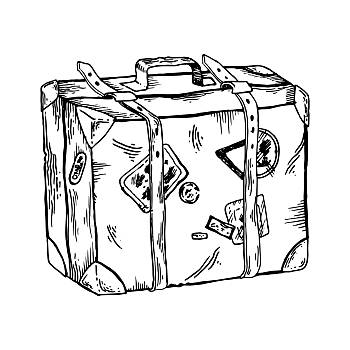 老,旅行箱,雕刻,矢量,插画,刮蹭,风格,图像