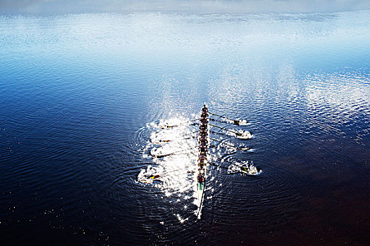 划船,团队,短桨,湖