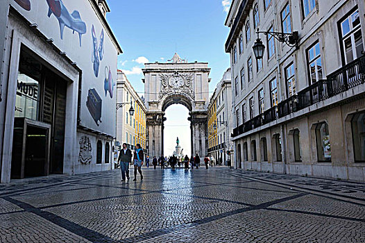 中心,购物街,街道,拱形,背影,城镇,里斯本,葡萄牙,欧洲