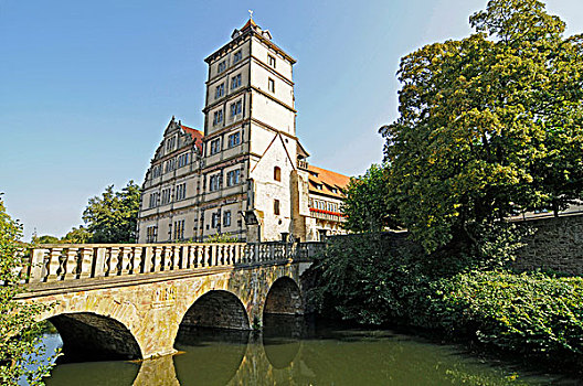 桥,城堡,制动,博物馆,文艺复兴,护城河,莱姆格,东方,北莱茵威斯特伐利亚,德国,欧洲