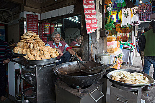 烹饪,店,摊贩,市场,德里,印度,亚洲