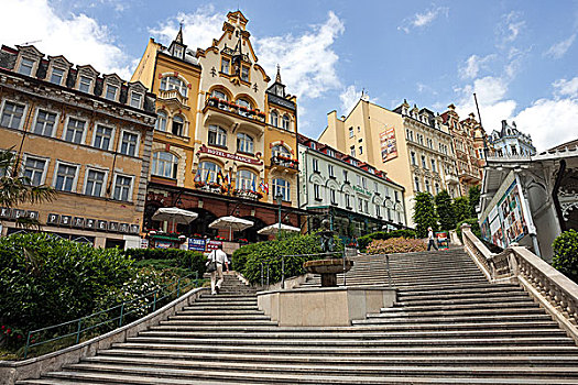 楼梯,靠近,市场,柱廊,酒店,浪漫,后面,卡罗维瓦里,波希米亚,捷克共和国,欧洲