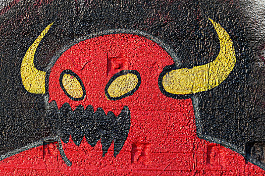 红色,怪兽,黄色,涂鸦,街头艺术,杜伊斯堡,北莱茵威斯特伐利亚,德国,欧洲